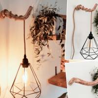 NATURHOLZ WANDLAMPE Leseleuchte aus Astholz Rustikale Wildholz Lampe Zweig BoHo Hängeleuchte Ast Lampenhaken