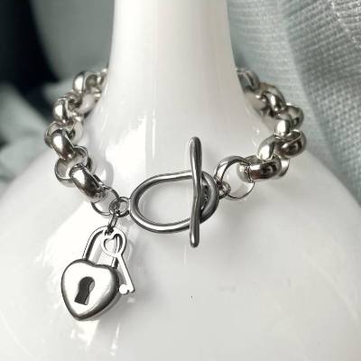 Armband Edelstahl Schloß Schlüssel wasserfest Geschenk für Frau Damenarmband
