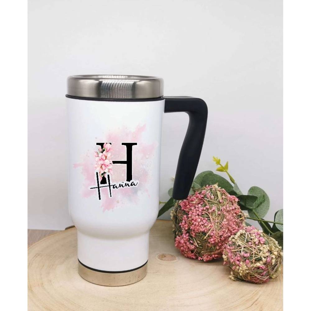 Thermobecher Kaffee to go Becher personalisiert mit Name Edelstahl Reisebecher Auto