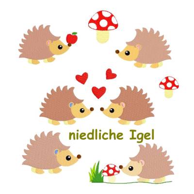Stickdatei Igel und Pilze 7 Dateien ab dem 10 x 10 Rahmen stickmotiv stickmuster sticken waldtiere stickerei