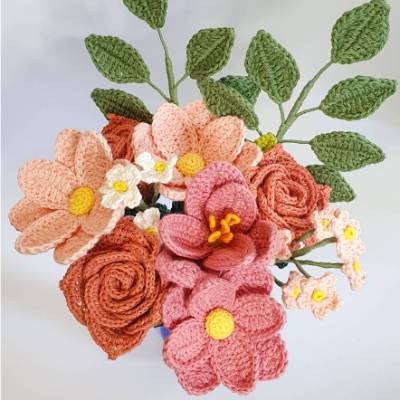 Blumenstrauß gehäkelt | Hochzeitsstrauß Rosa | Geburtstag Geschenkidee Hochzeitstag 