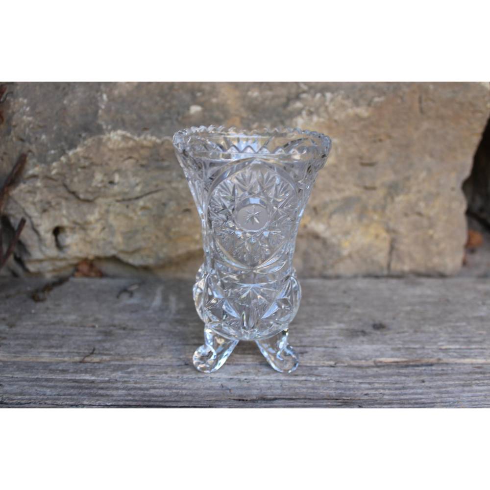 Vase Fußvase 24 % Bleikristall Anna Hütte Stern Dekor 60er 70er Jahre DDR