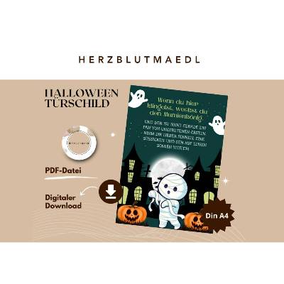 Gruselige Halloween Haus Deko - Türschild als Print in DIN A4 | Gruselige Mumienmotive | Kinder-Halloweenparty | Hallowe