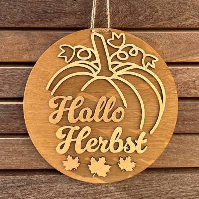 Türkranz aus Holz „Hallo Herbst“, Türschild, Herbstdeko, Hoop 
