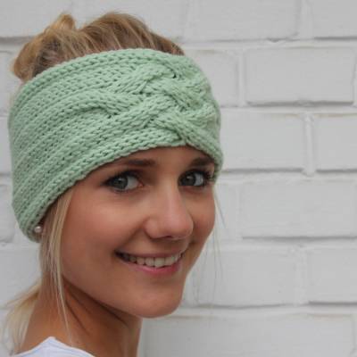 VERSANDFERTIG! zimtblüte Stirnband ZOE mit schönem ZOPFmuster Handarbeit aus Wolle in drei Farben