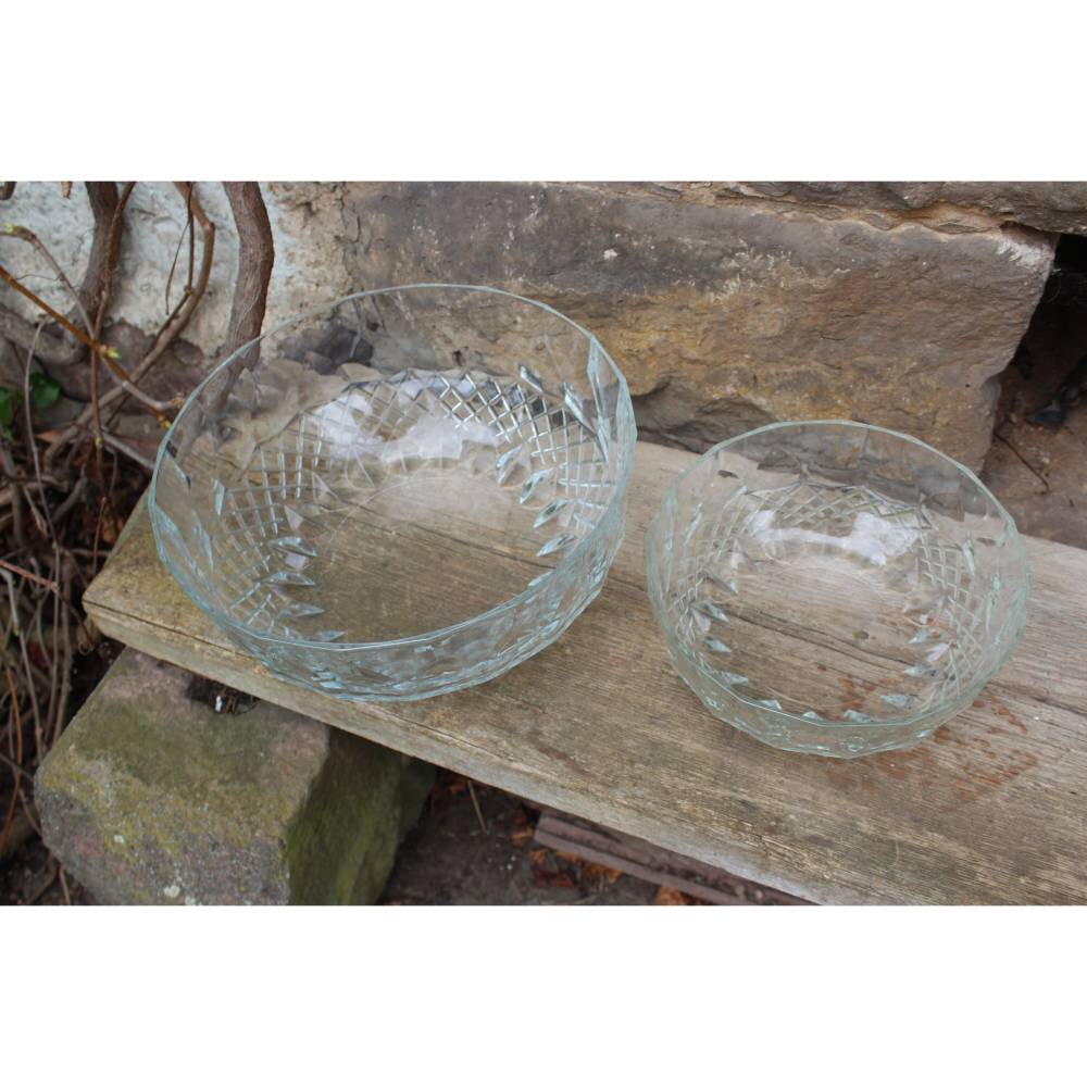 2 tlg Schüssel Set Schalen Glas 80er 90er Jahre Italy