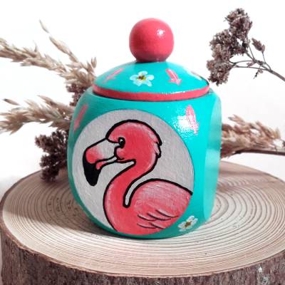 Milchzahndose mit Flamingo, Schatzdose handbemalt mit Wunschtext