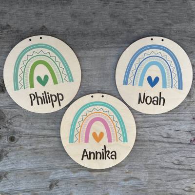 Namensschild / Türschild mit Regenbogen mit deinem Wunschnamen und -farbe