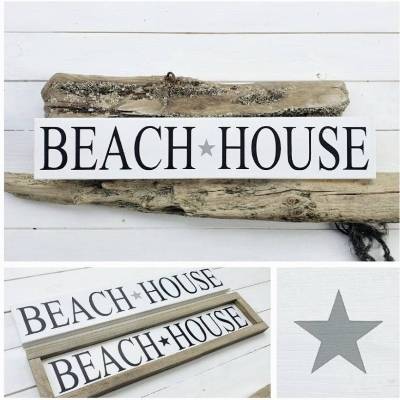 BEACH HOUSE ohne Rahmen - martimes Holzschild im fixer upper Style für Cottages und Landhausstil