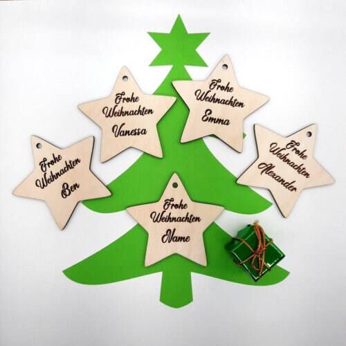 Geschenkanhänger 1x Personalisiert Weihnachten Holz Stern Advent Geschenk Anhänger Geschenkdekoration