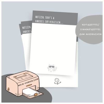lustiger Notizzettel, Einkaufszettel, witzige ToDo Liste - Download zum Ausdrucken - Notizen, ToDos und anderes zum Verg