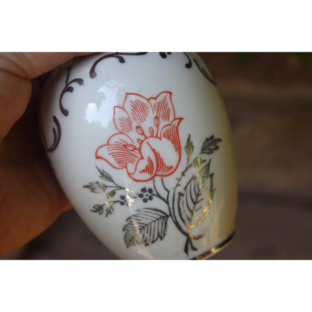 kleine Art Deco Vase / Blumendekor Silberrand Silberdekor / Oscar Schaller Bavaria Porzellan / Vintage 30er Jahre