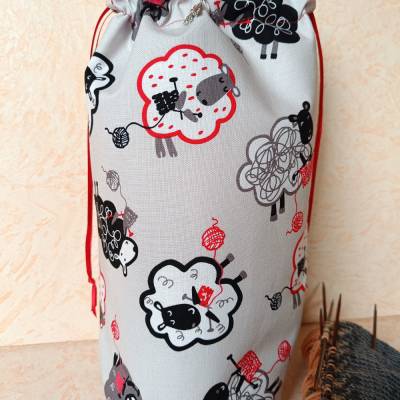 Strickbeutel,  Beutel, Sportbeutel, Stricktasche, strickende Schafe