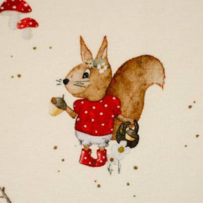 Jersey Hello Autumn by Sabine Marschall Eichhörnchen  naturweiß Oeko-Tex Standard 100(1m/18,-€)