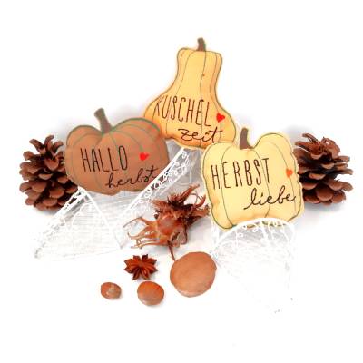 Kürbis bestickt, Herbstdeko Stoffkürbis 3er Set