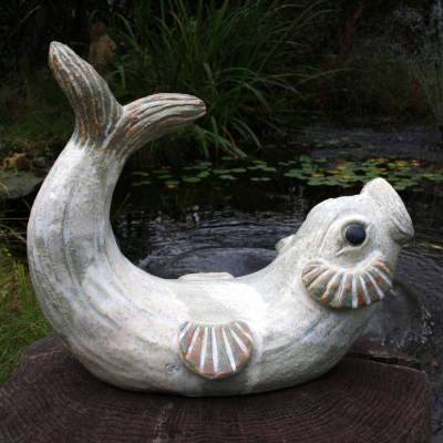 Keramikskulptur Fisch Wasserspeierfisch frostfeste Gartenkeramik 
