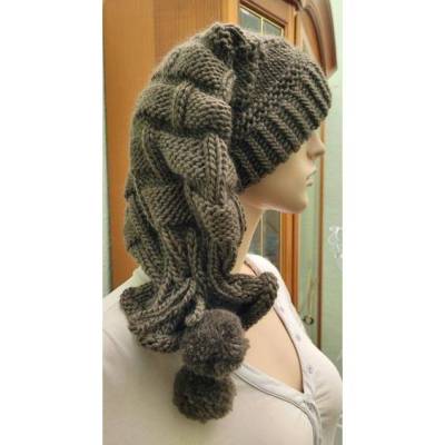 Beaniemütze / Schalmütze"Dreierlei" / Merino, handgestrickt, khakifarben, Unisex, Weihnachtsgeschenk