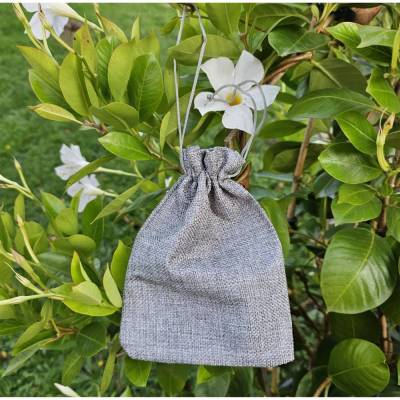 Geschenkbeutel 3 Stück grau 18x13 cm mit Zugband – Geschenksäckchen in Jute-Optik