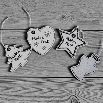 Christbaumschmuck 4er Set, Geschenkanhänger bestickt