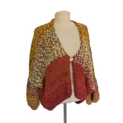 kurze handgefertigte Strickjacke, bunt, im Kimono-Stil, Künstlerjacke, Artisan