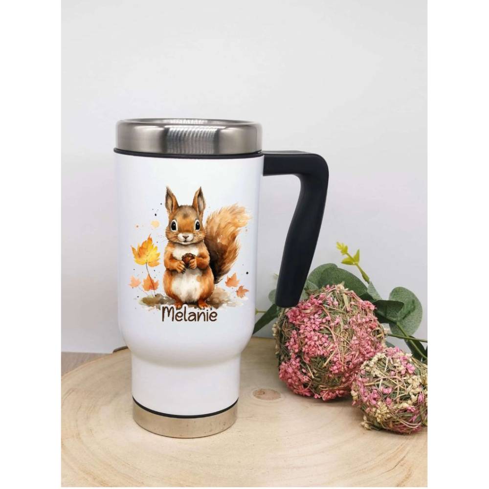 Thermobecher Kaffee to go Becher personalisiert mit Namen Eichhörnchen Edelstahl Reisebecher Auto