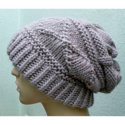 Beanie, Strickmütze,Mütze, Slouchmütze, handgestrickt, Perlgrau, Merino, für Sie und Ihn, Weihnachtsgeschenk