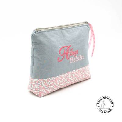 Kosmetiktasche * Schminktäschchen * Kulturbeutel * Windeltasche * Alltagsheldin * rosa grau Blumen
