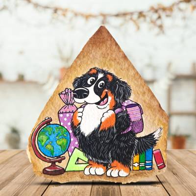 Jura Stein mit Berner Sennenhund zum Schulanfang