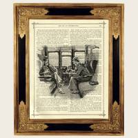Sherlock Holmes Dr John Watson Zug Freundschaft Detektive - Steampunk Kunstdruck auf antiker viktorianischer Buchseite
