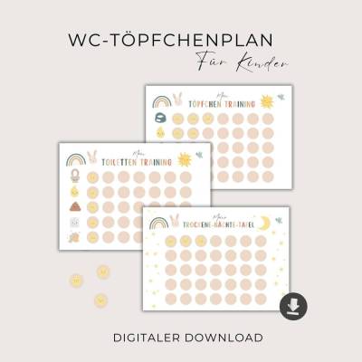 Töpfchen Training Kleinkind Toilettentraining Lernhilfe sauber werden Verstärkerplan PDF Download zum ausdrucken, Montes
