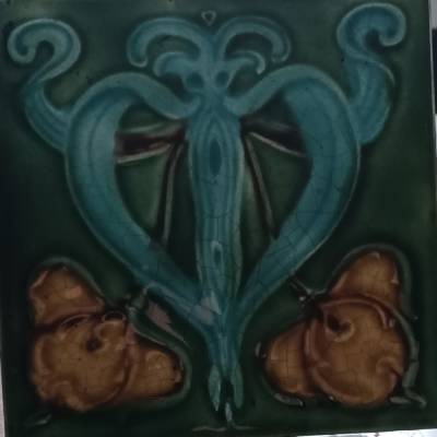 Original alte Jugendstil Fliese 15x15 cm – Antike Kachel mit Patina