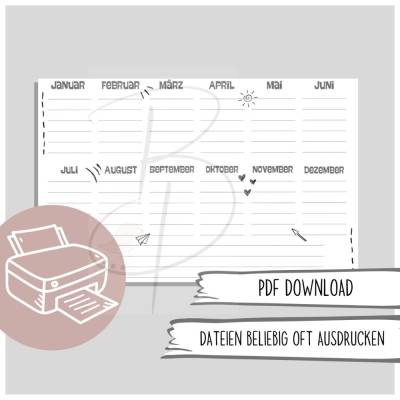 Geburtstagskalender, Jahreskalender zum Ausdrucken A4 | Planer&Listen Printabels