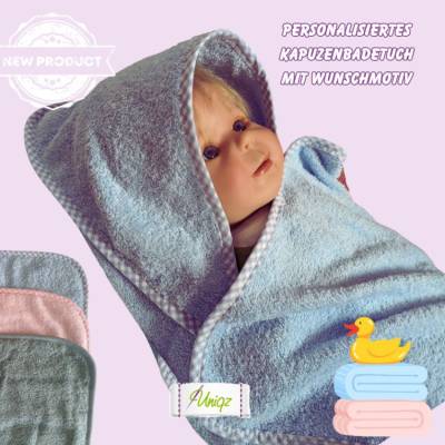 Babybadetuch mit Namen und Wunschmotiv, Geschenkidee - Taufe - Geburt
