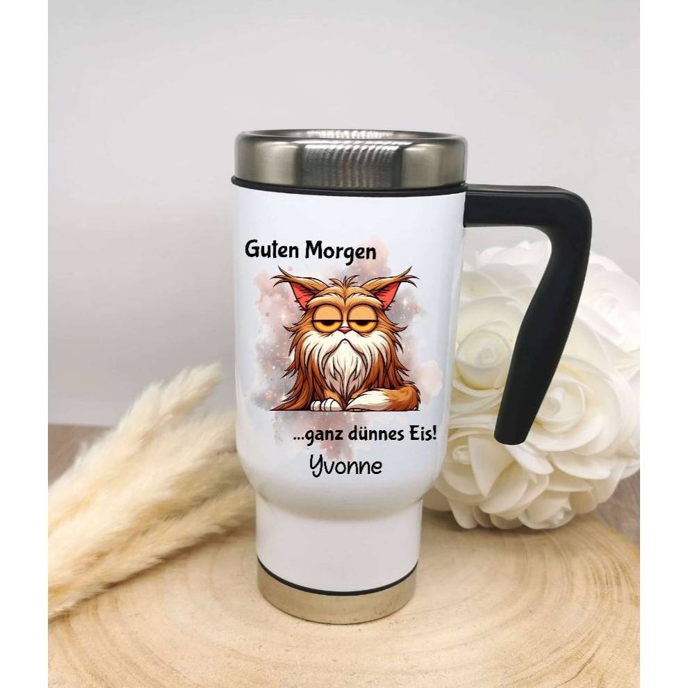 Thermobecher Kaffee to go Becher personalisiert mit Namen witzig Sarkasmus Lustig Spruch Guten Morgen ganz dünnes Eis