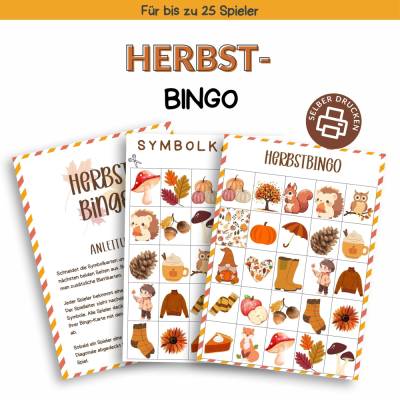 Bingo für den Herbst Druckvorlage - Herbstbingo zum Selberdrucken - Lotto zum Ausdrucken - Digitaler Download