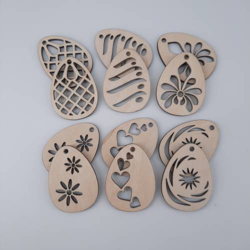 Ostereier Anhänger gemustert Holz zum Basteln Dekorieren und Verzieren Ostern DIY