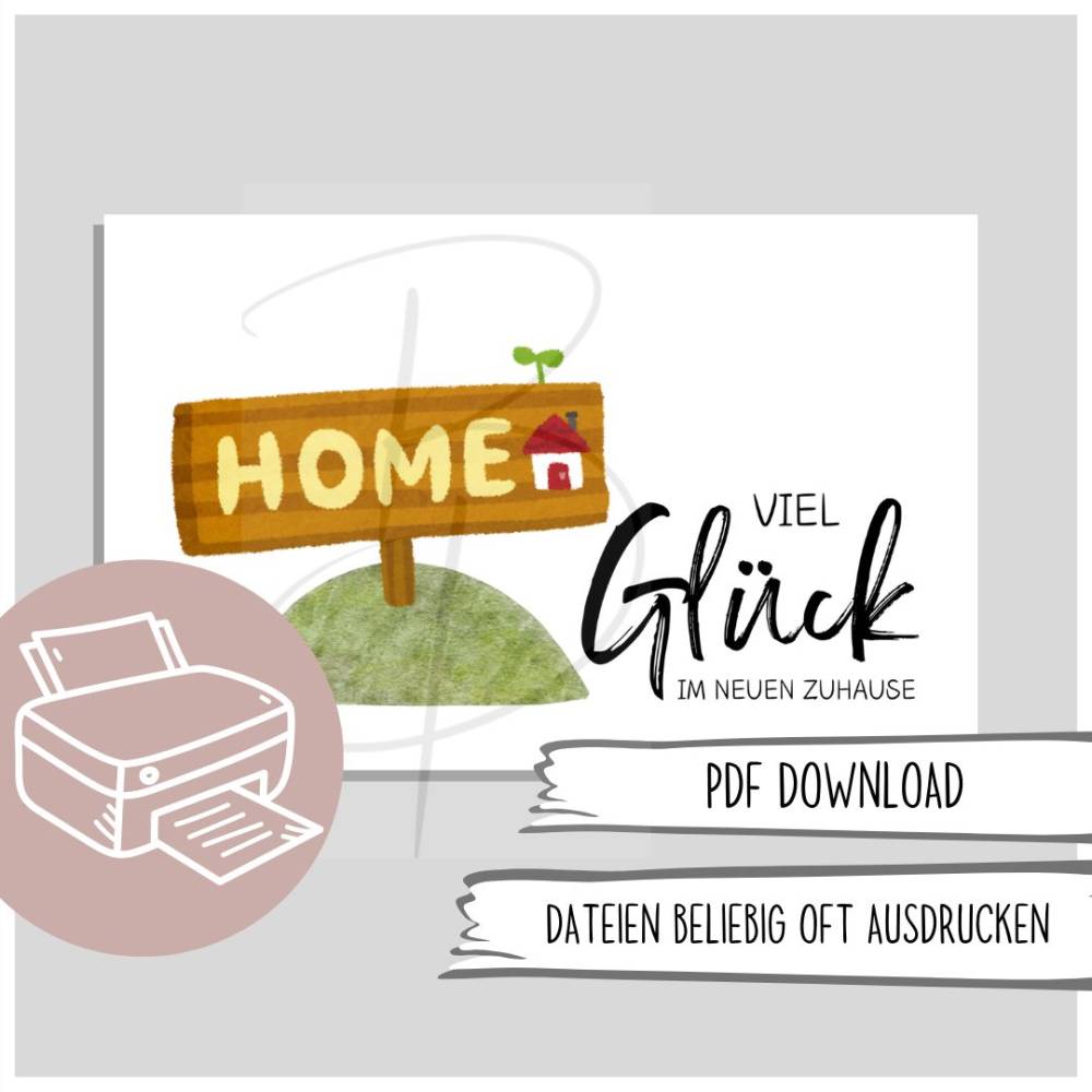 Karte zum Ausdrucken, Karte zum Einzug Umzug, Geschenk Einweihungsparty, Karte neues Zuhause Viel Glück Bild 1