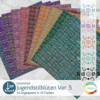 Digipapier Jugendstilblüten Var. 5, Digistamp Jugendstil Blumen, Blüten, Blumenmuster, Musterpapier, senSEASONal