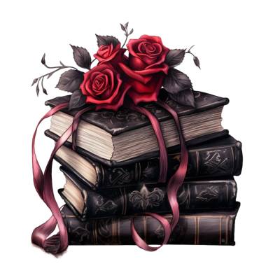Bücherstapel rote Rosen Gothic Bügelbild DIY Bügelmotiv Applikation