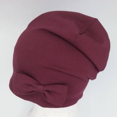 Beanie Mütze für Mädchen, beere/weinrot,Schleife, Babymütze