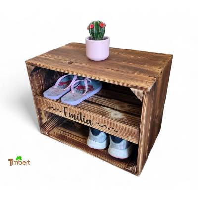 Personalisierbares SCHUHREGAL aus HOLZ I Schuhaufbewahrung für Kinder & Erwachsene I Schuhschrank Rustikale Holzkiste