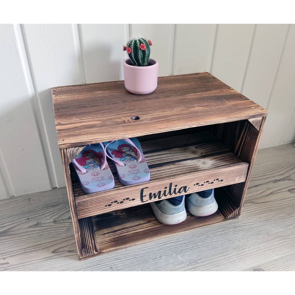 Personalisierbares SCHUHREGAL aus HOLZ I Schuhaufbewahrung für Kinder & Erwachsene I Schuhschrank Rustikale Holzkiste