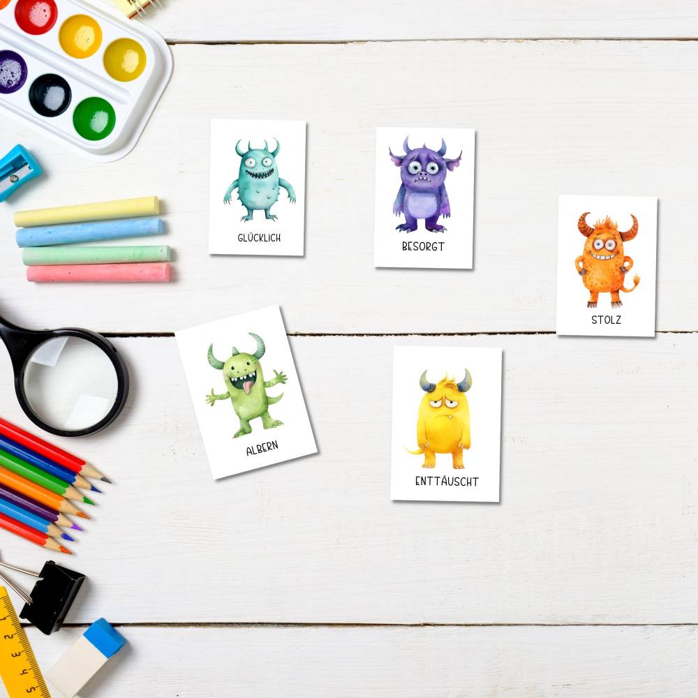 Monster Gefühlskarten Kinder, Gefühle Kinder, Montessori Lernkarten, Emotionskarten zum ausdrucken Bild 4