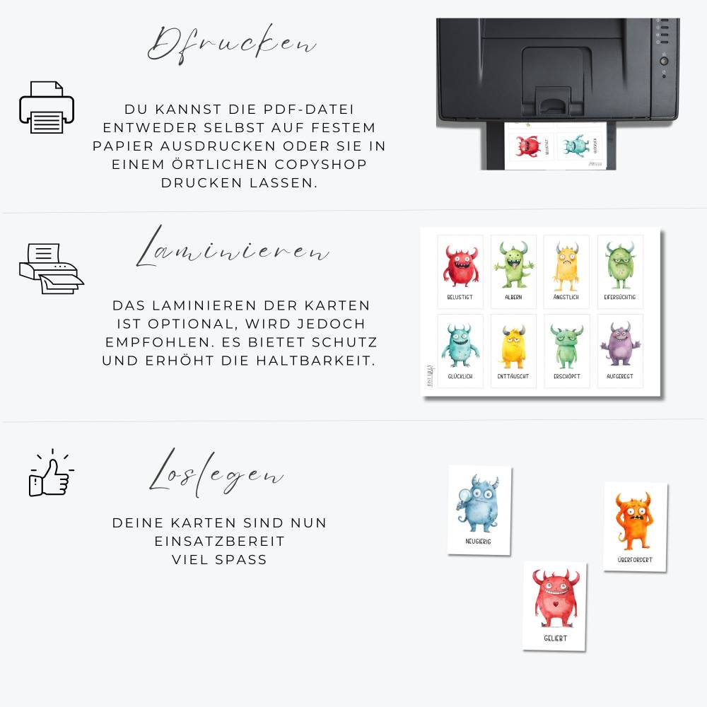 Monster Gefühlskarten Kinder, Gefühle Kinder, Montessori Lernkarten, Emotionskarten zum ausdrucken Bild 5