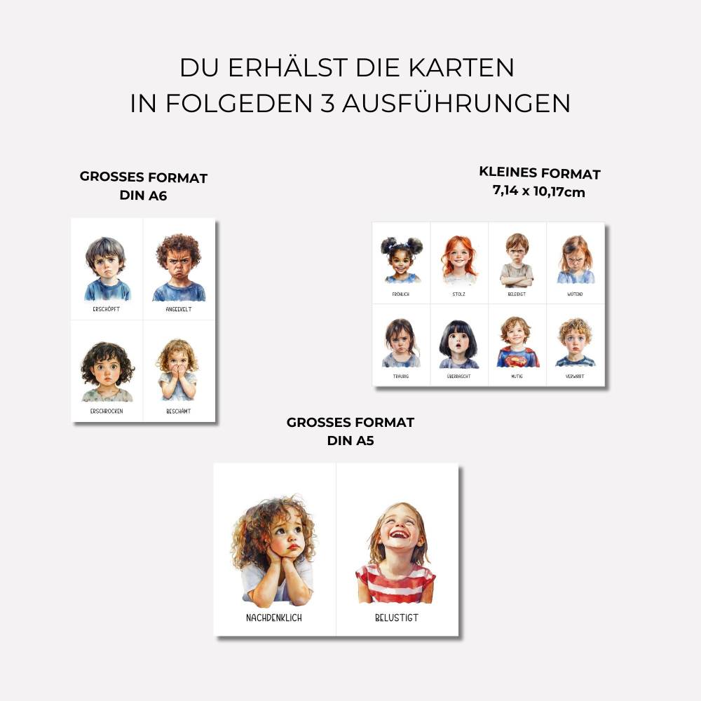Gefühlskarten Kinder, Gefühle Kinder, Montessori Lernkarten, Aquarell Emotionskarten zum ausdrucken Bild 3