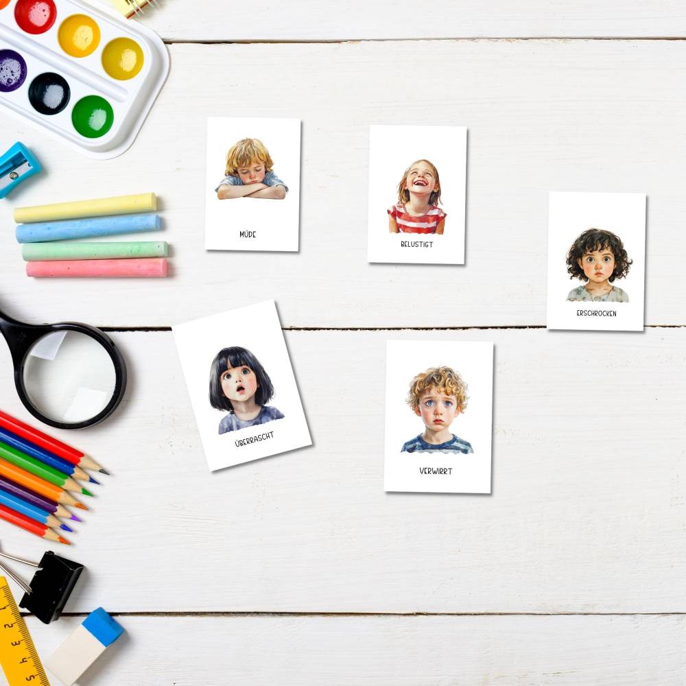Gefühlskarten Kinder, Gefühle Kinder, Montessori Lernkarten, Aquarell Emotionskarten zum ausdrucken Bild 4