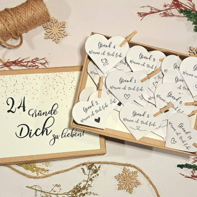 Adventskalender zum Ausfüllen – 24 Gründe, warum ich dich liebe | Herzkärtchen Geschenkbox