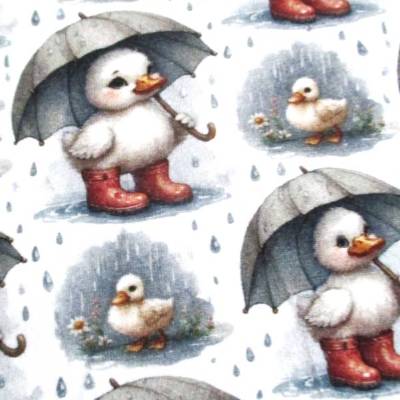 Baumwolljersey Ente im Regen weiß Oeko-Tex Standard 100(1m/14,-€)