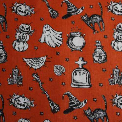 12,70 EUR/m Baumwollstoff RIP Halloween auf orange Webware 100% Baumwolle