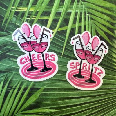 Spritz Cocktail Sticker Set: Handgemachte pinke Aperitif-Sticker für Italien-Fans, 2 Stück, 4x6cm, laminiert